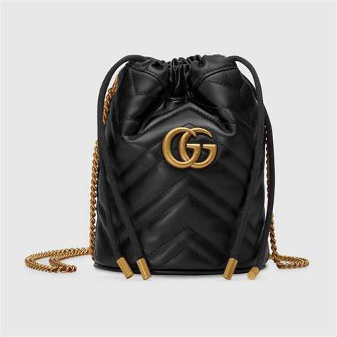 gucci leather drawstring bag|Gucci marmont mini bucket bag.